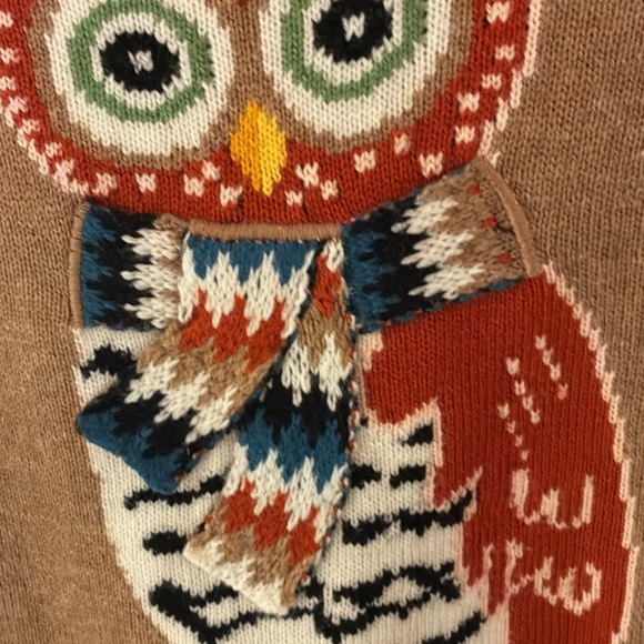 Talbots Cotton Blend Brown Sweater with Owl Design SZ MP - Picture 3 of 4